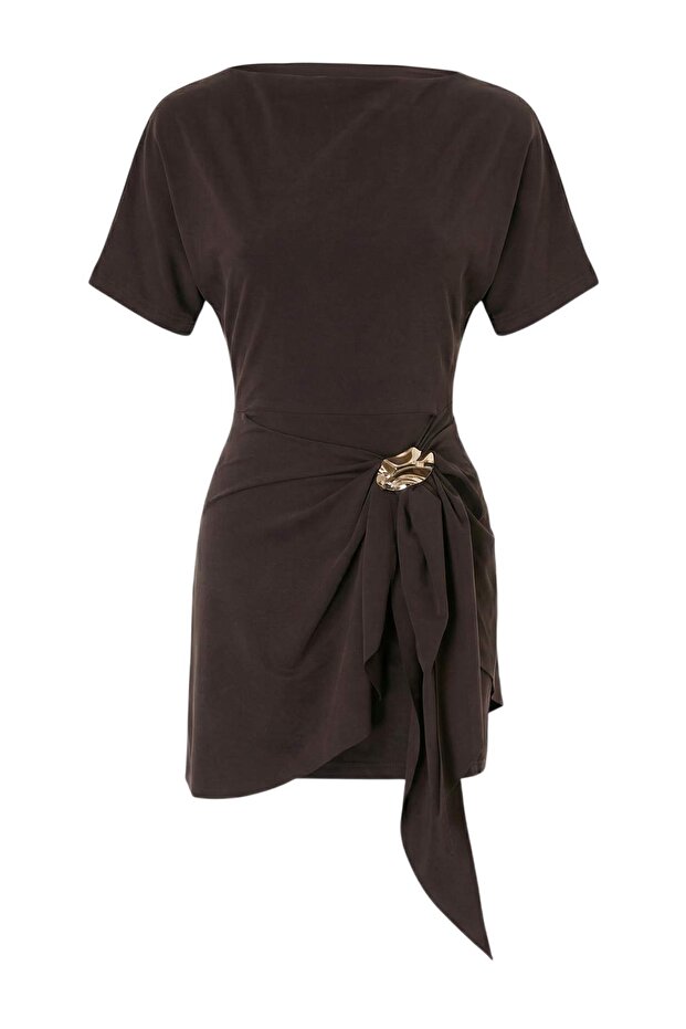 Dark Brown Mini Dress, Lyocell Blend A Line Dress Soft Stretch Knit Dress, Feminine Summer Dress