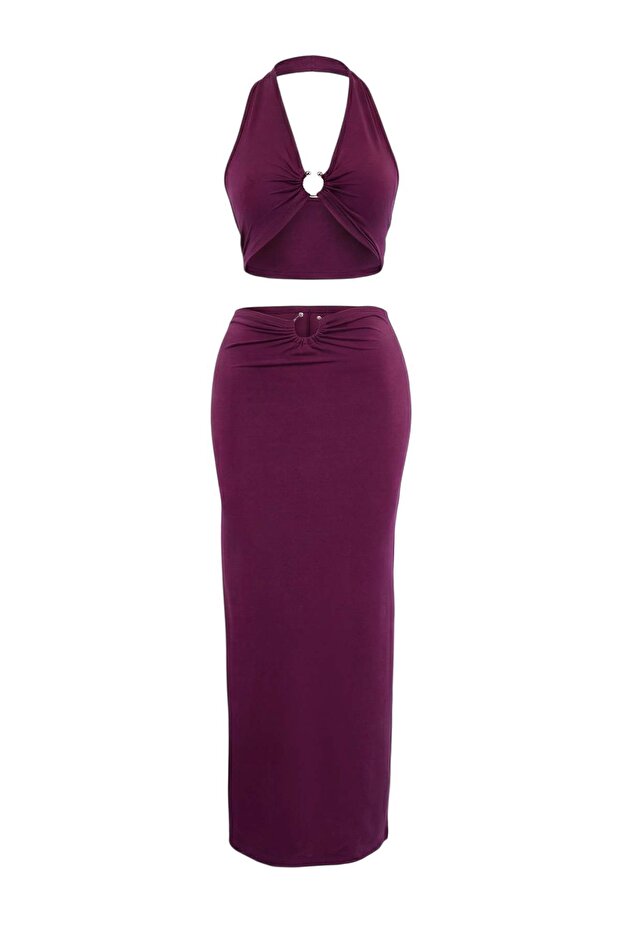 Plum Knit Beach Blouse & Skirt Set