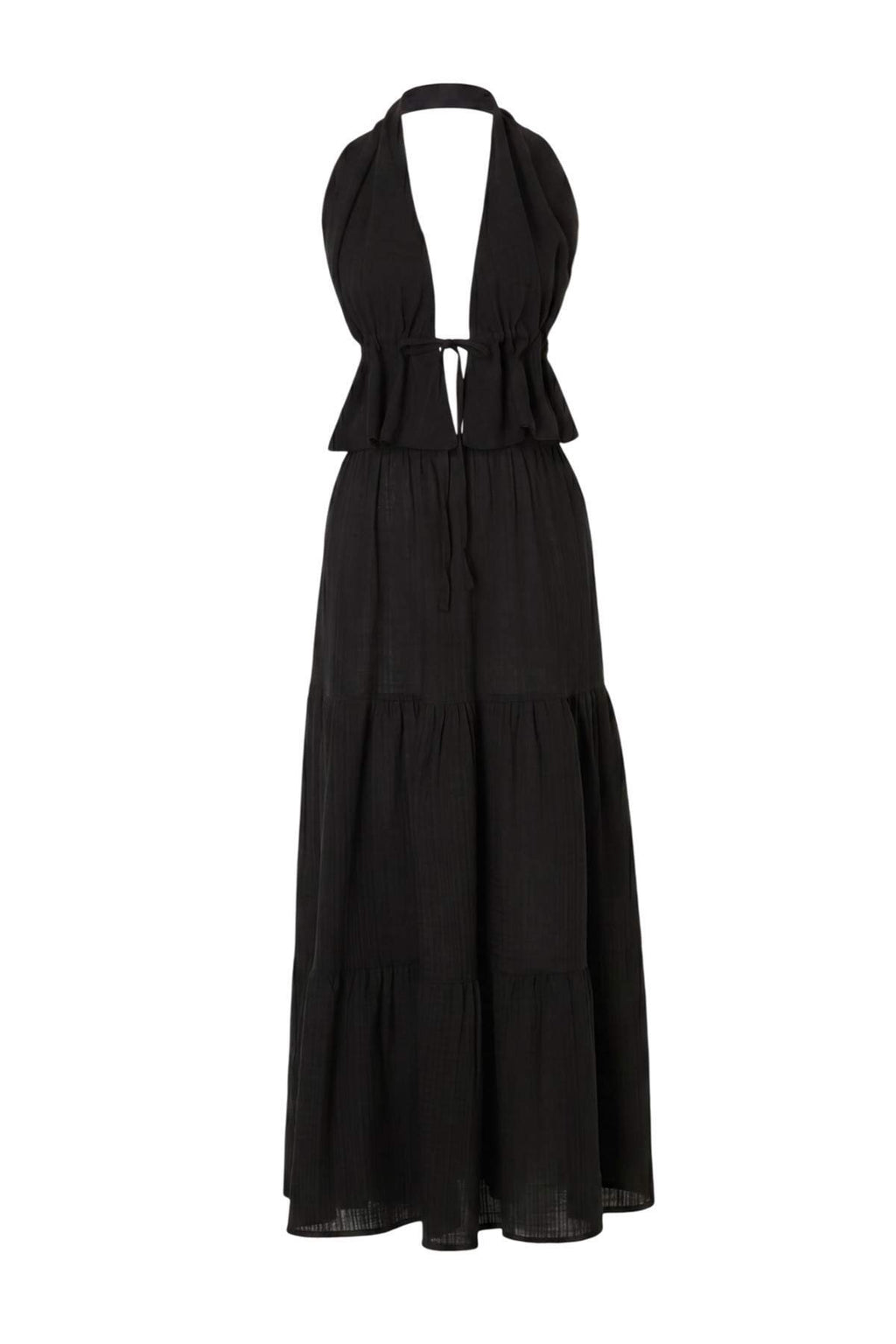 Black Maxi Ruched Beach Blouse & Skirt Set