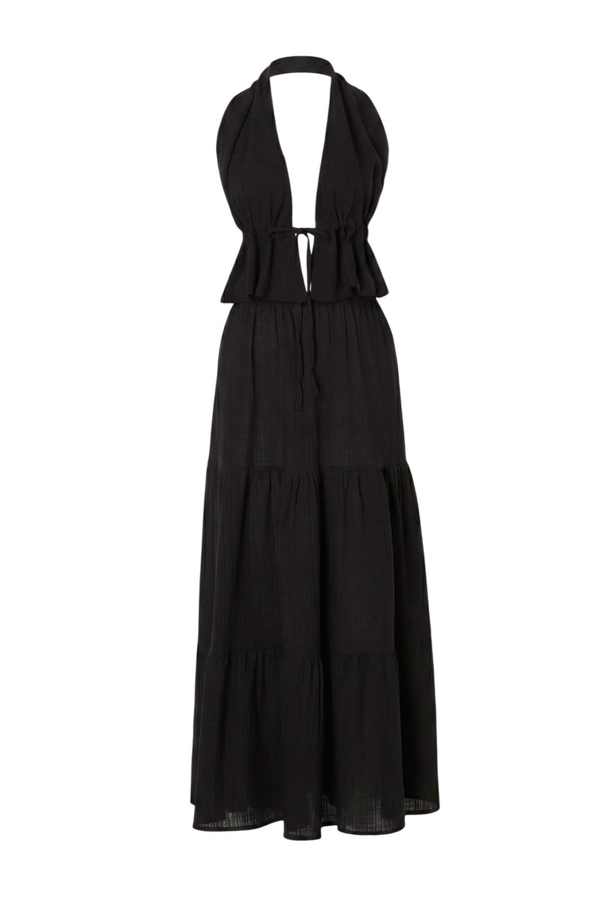 Black Maxi Ruched Beach Blouse & Skirt Set