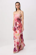 Multicolor Floral Tulle Maxi Dress, Strappy Evening Dress