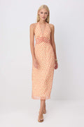Pastel Yellow Polka Dot Maxi Dress, A Line Chiffon Dress