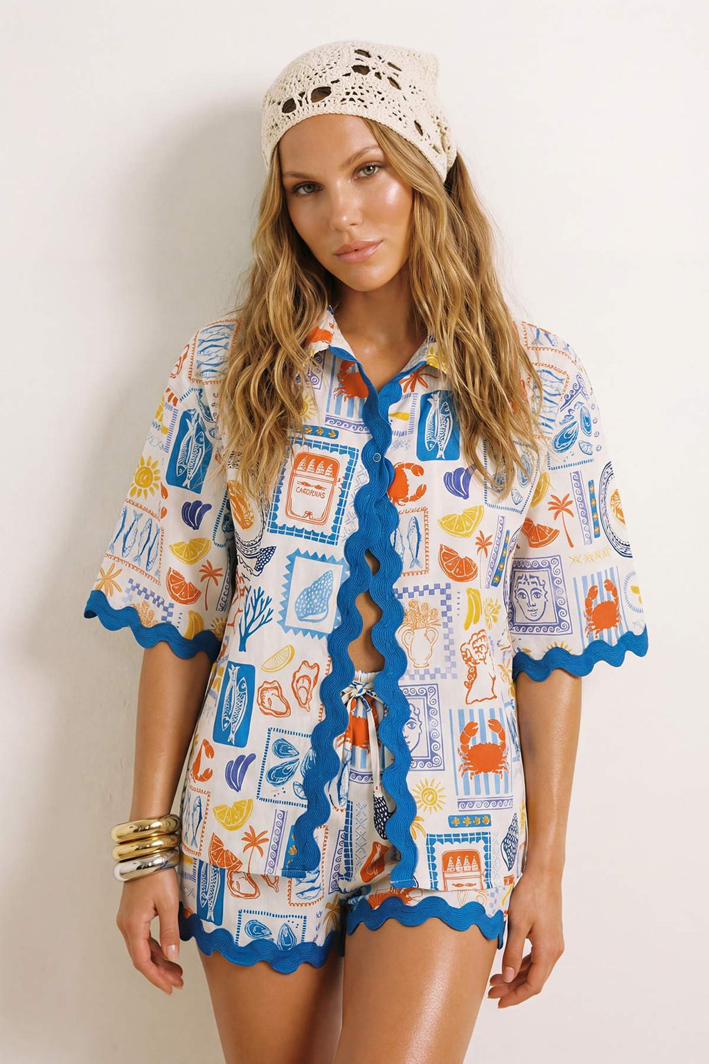 Blue Underwater Print Beach Shirt & Shorts Set