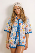 Blue Underwater Print Beach Shirt & Shorts Set