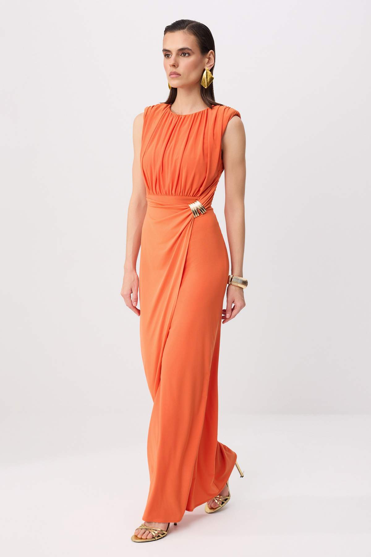 Orange Shift Maxi Graduation Dress