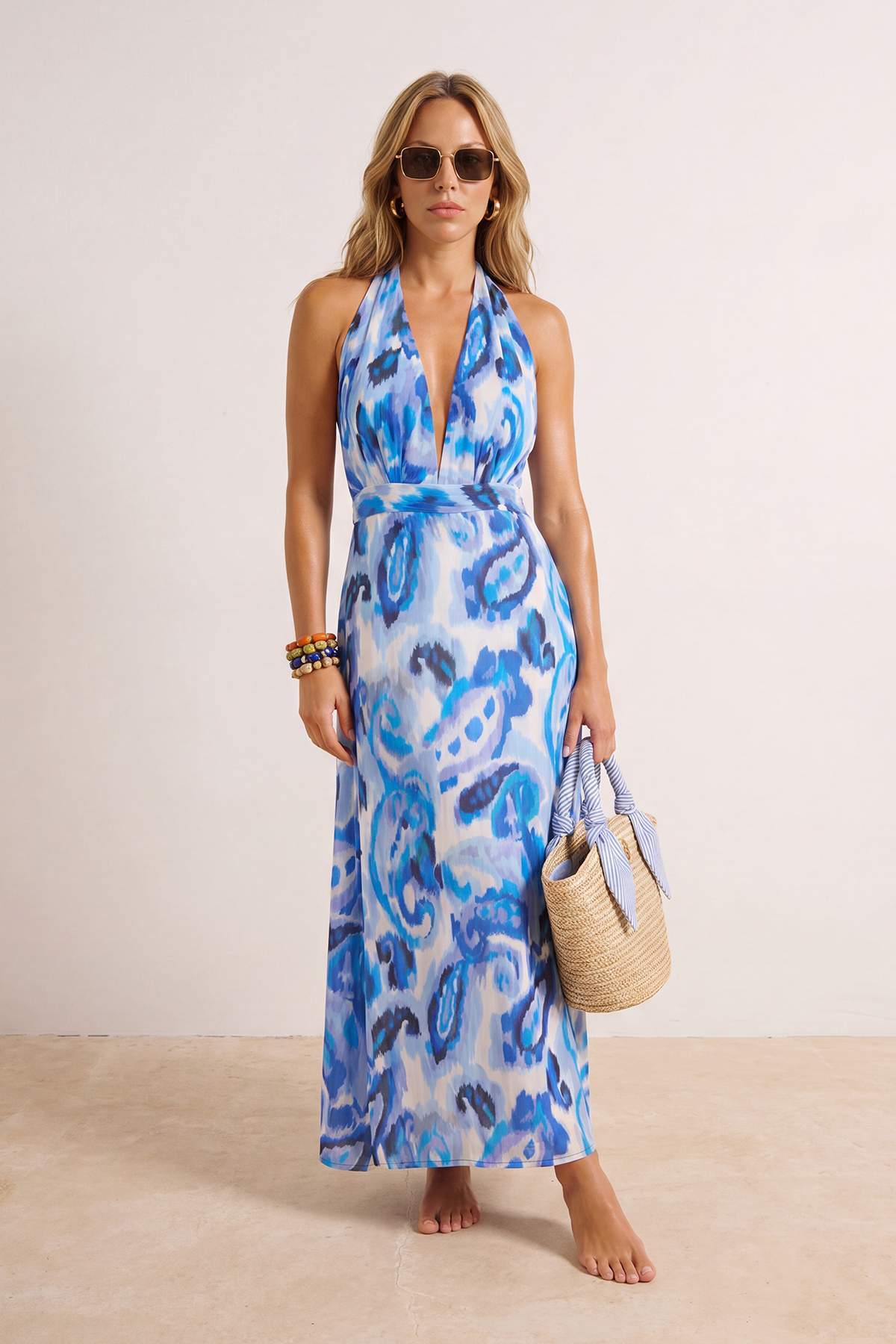 Printed Maxi Beach Dress, Patterned Woven Beach Cover Up