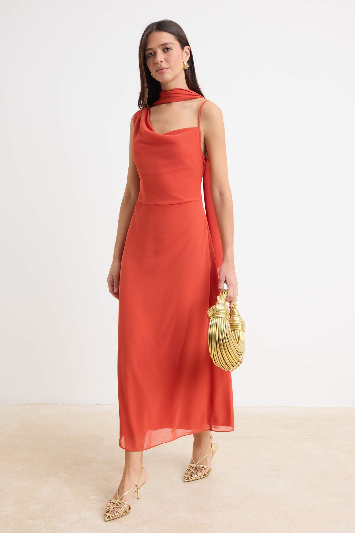 Coral Pink Maxi Dress Thin Strap Long Summer Dress, Lined Straight Cut Dress