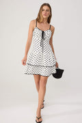 Ivory Polka Dot Mini Dress, A Line Ruffle Dress, Spaghetti Strap Summer Dress
