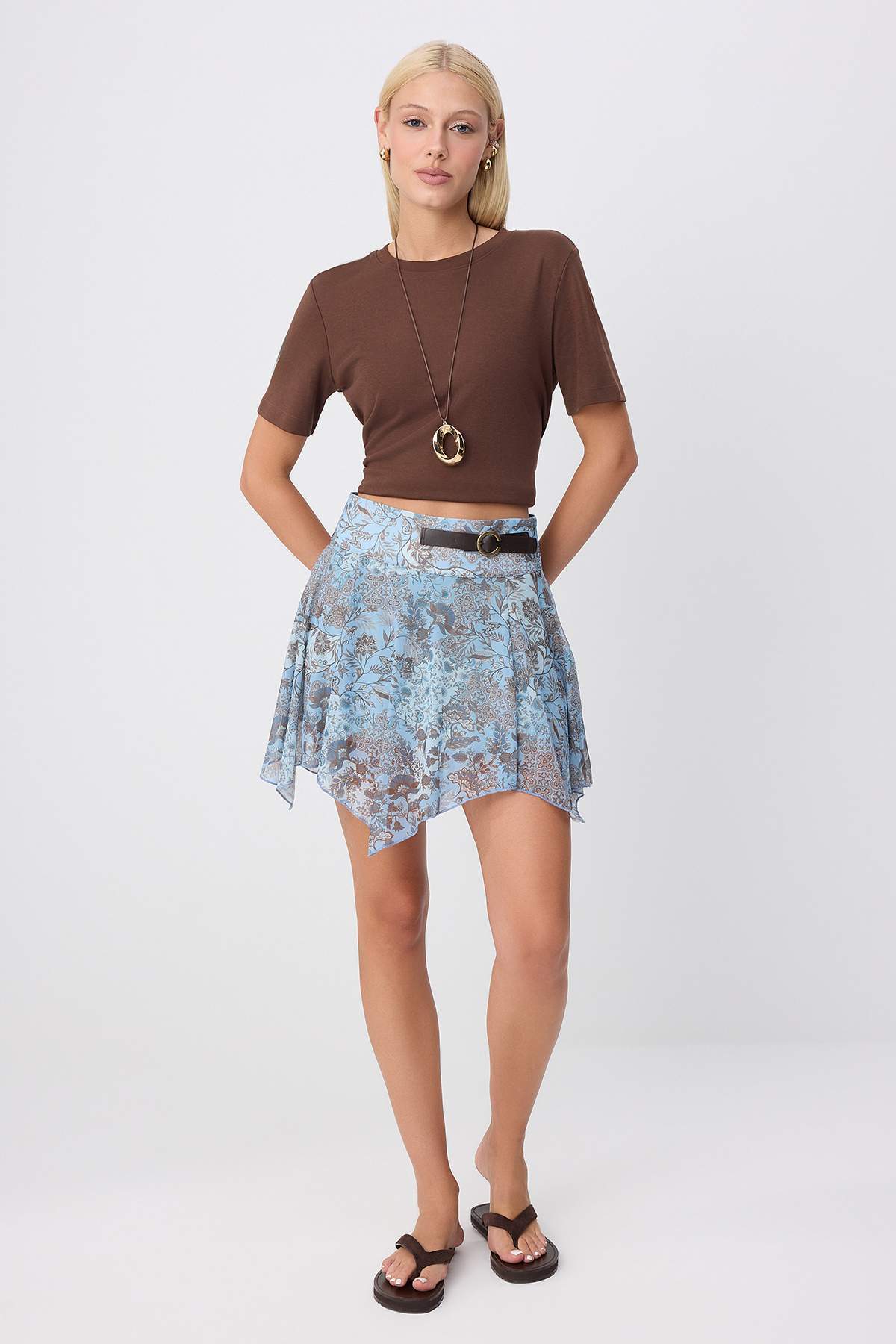 Multicolor Blue Striped Mini Skirt, A Line Tulle Knit Skirt