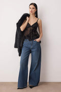 Black Floral Tulle Party Blouse