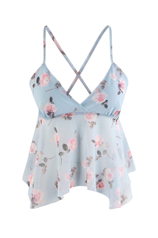 Sleeveless Strappy Tulle Knit Top