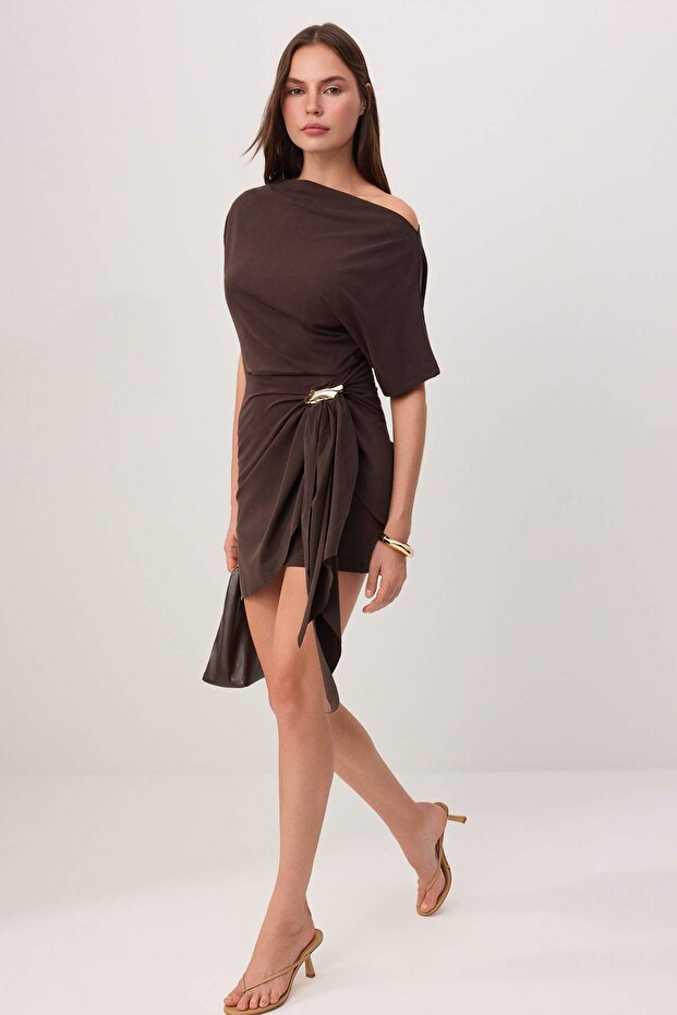 Dark Brown Mini Dress, Lyocell Blend A Line Dress Soft Stretch Knit Dress, Feminine Summer Dress