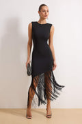 Black Fringe Detail Maxi Party Dress