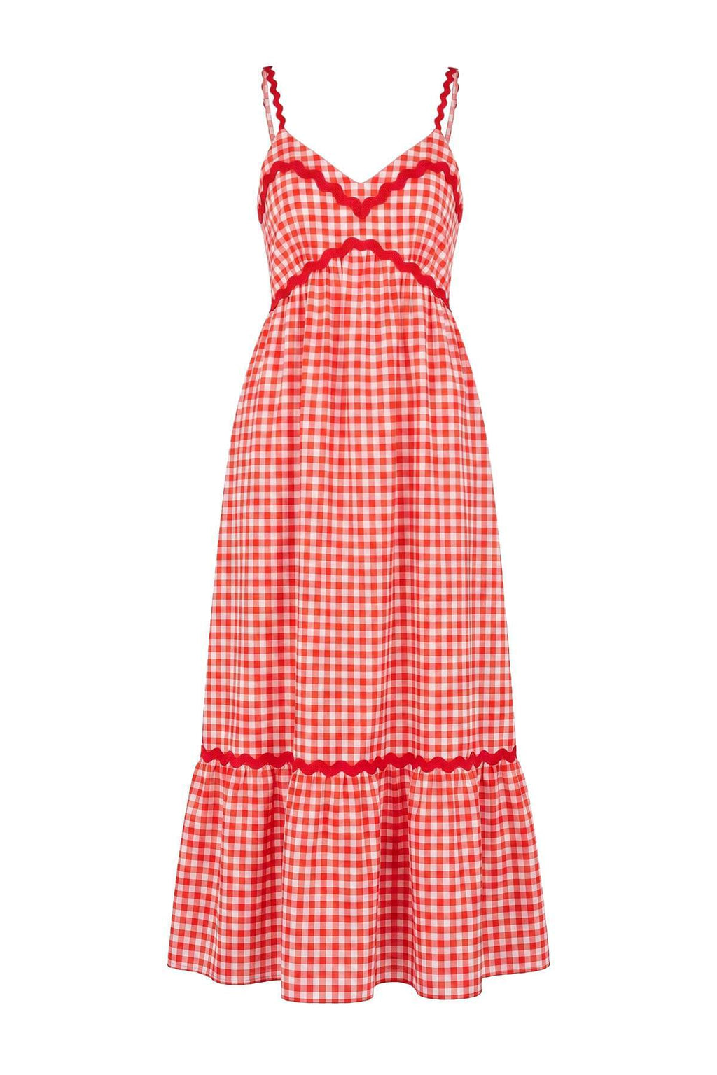 Red Maxi Beach Dress, V Neck Ruffle Dress, A Line Summer Dress
