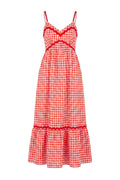 Red Maxi Beach Dress, V Neck Ruffle Dress, A Line Summer Dress