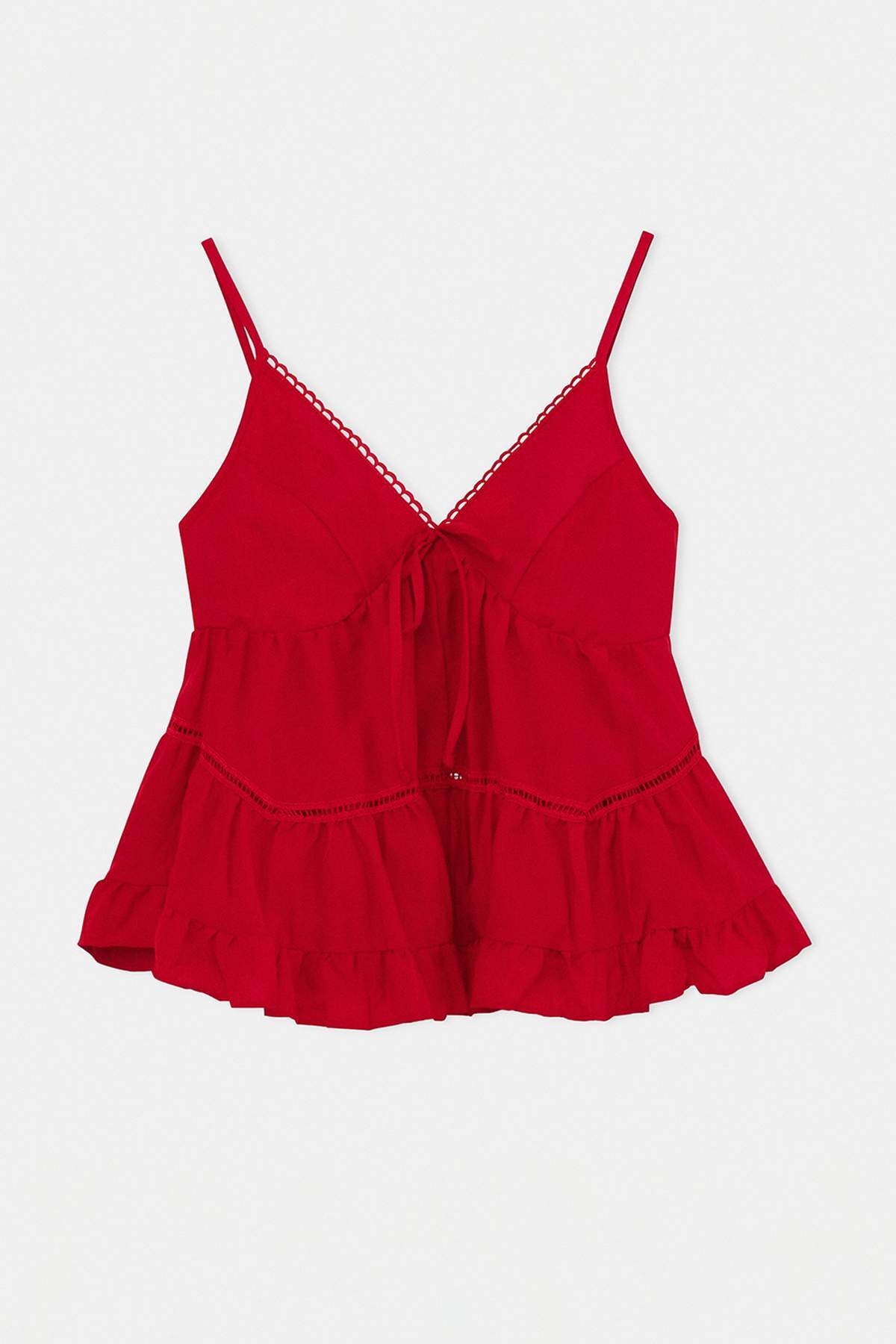 Red V Neck Sleeveless Blouse, Ruched Back Aerobin Top