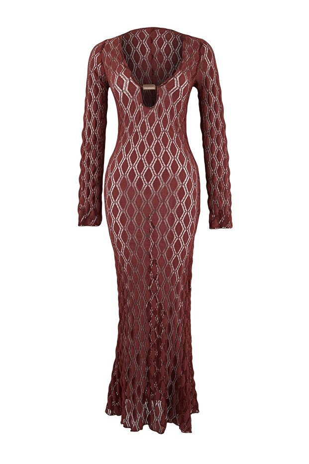 Burgundy Knit Maxi Beach Dress with Accessory Detail