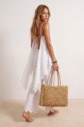 White Broderie Beach Blouse & Capri Pants Set