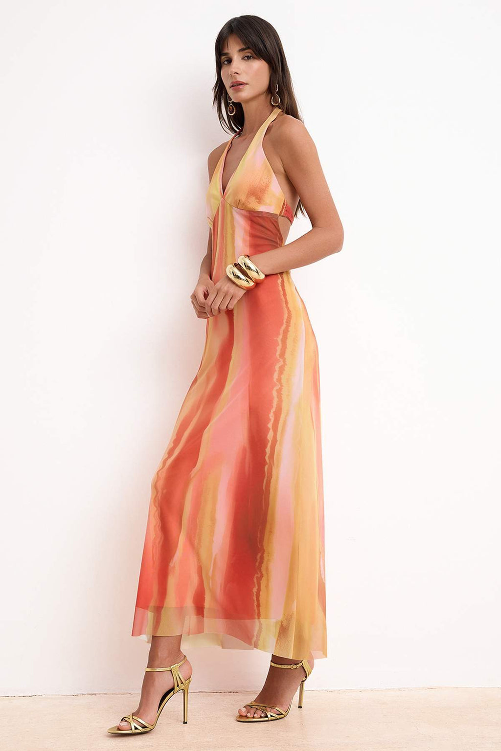 Pink Multicolor Floral Maxi Dress, A Line Tulle Dress