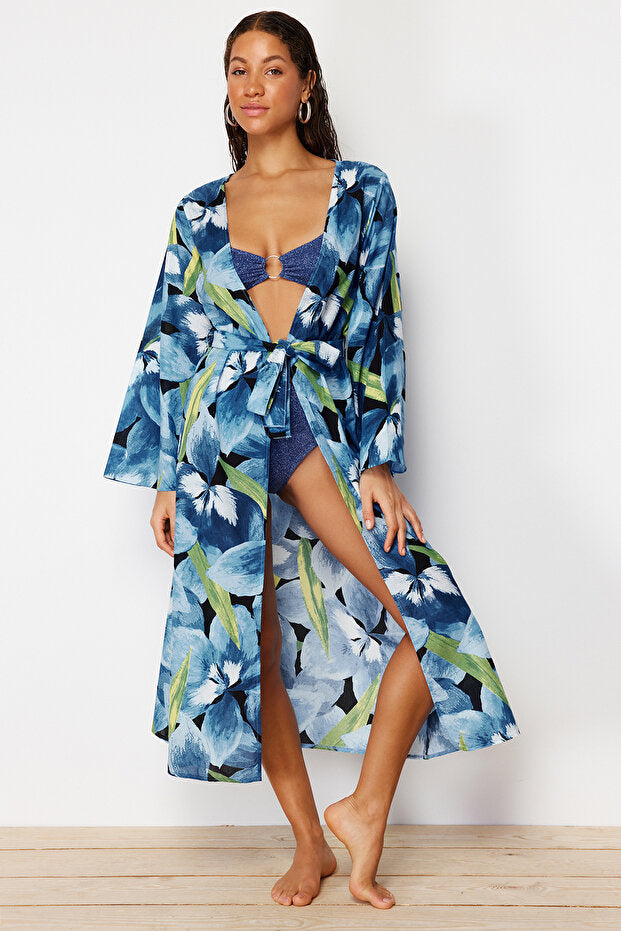 Floral Cotton Maxi Beach Kimono Kaftan
