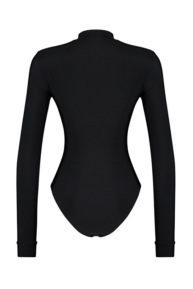 Black Quick-Dry Zip-Up Surf Swimsuit