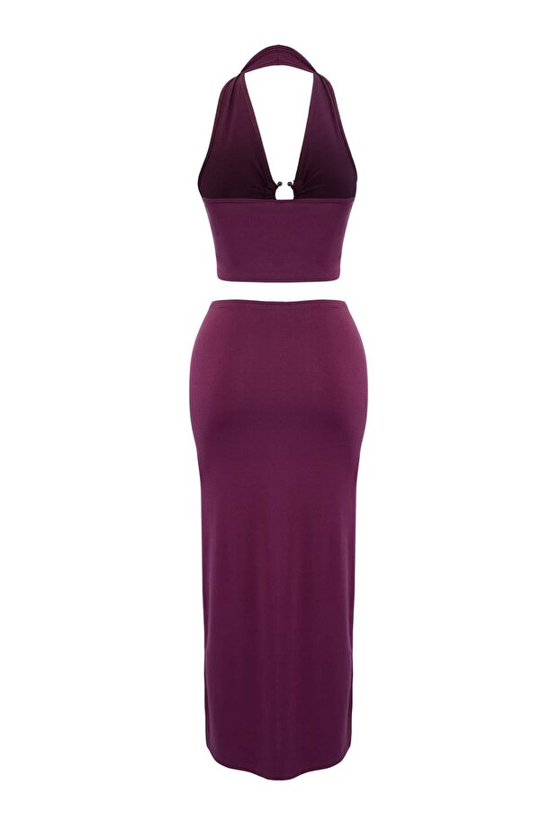 Plum Knit Beach Blouse & Skirt Set
