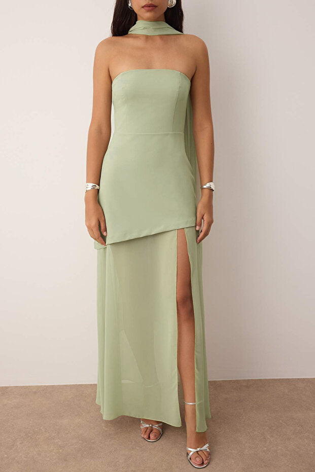Mint Scarf Detail Maxi Graduation Dress