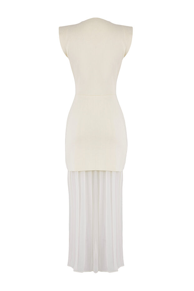 Ecru Tulle Trim Maxi Knit Dress