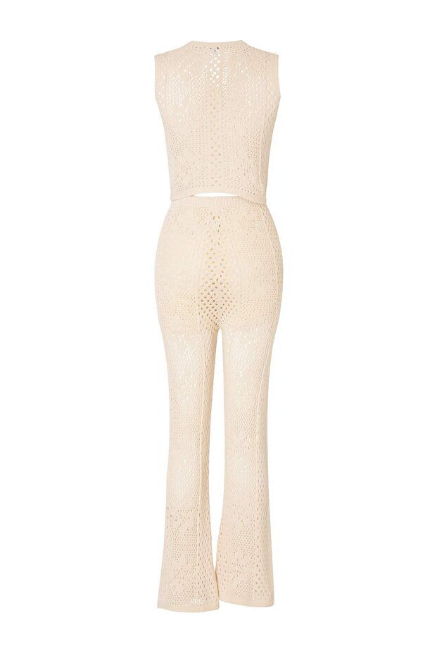 Ecru Cotton Knit Beach Vest & Pants Set