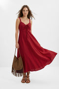 Red Maxi Dress, 100% Cotton A Line Dress, Sweetheart Neck Dress