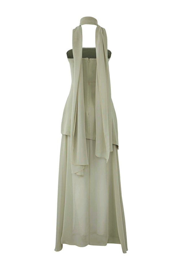 Mint Scarf Detail Maxi Graduation Dress