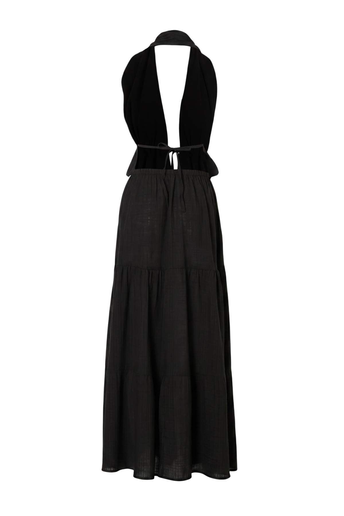 Black Maxi Ruched Beach Blouse & Skirt Set