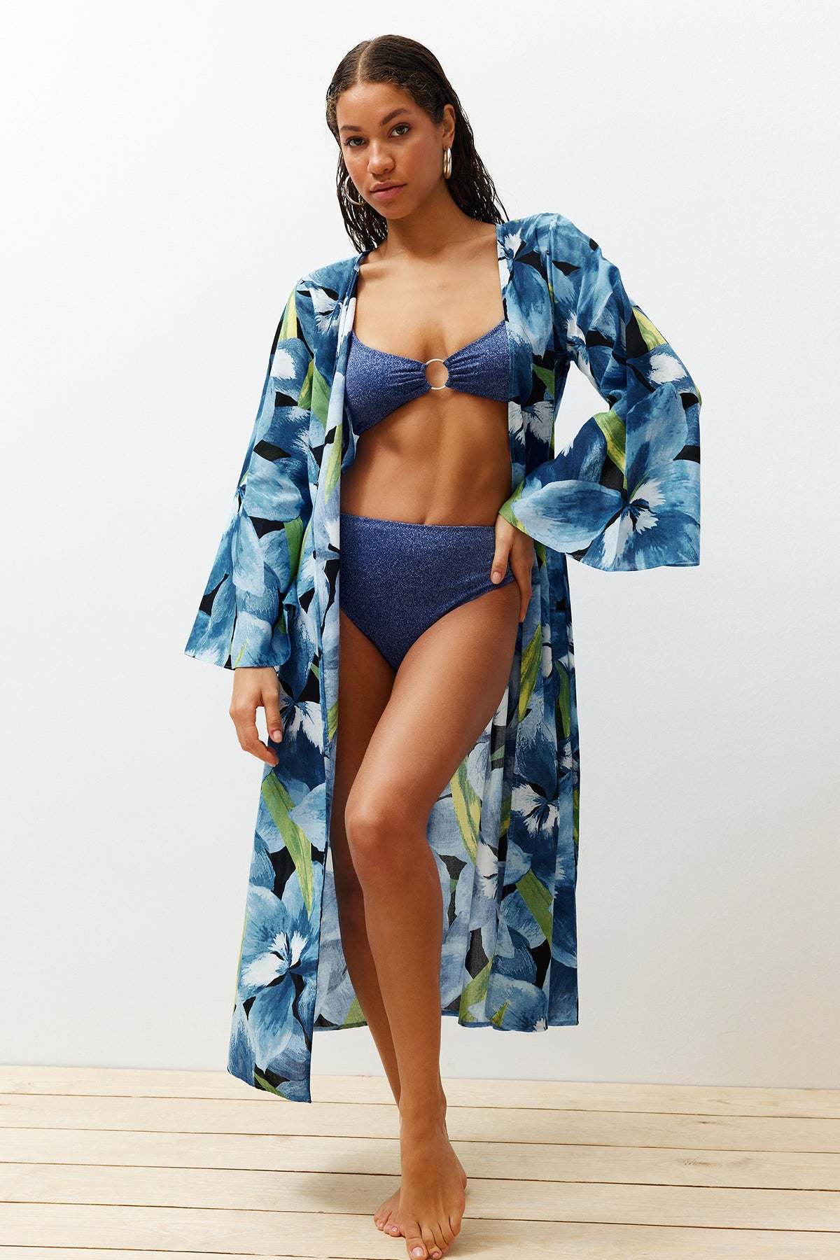 Floral Cotton Maxi Beach Kimono Kaftan