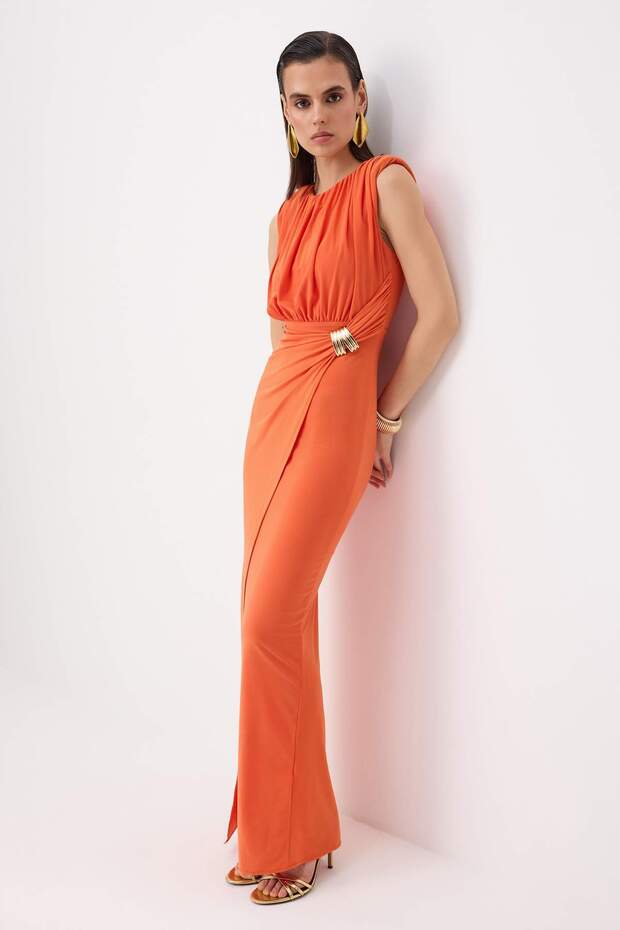 Orange Shift Maxi Graduation Dress