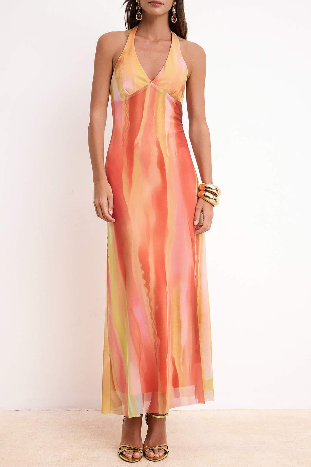 Pink Multicolor Floral Maxi Dress, A Line Tulle Dress