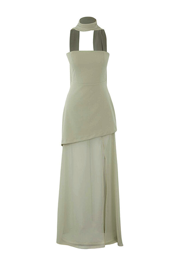 Mint Scarf Detail Maxi Graduation Dress