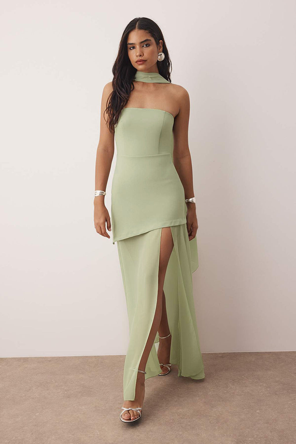 Mint Scarf Detail Maxi Graduation Dress