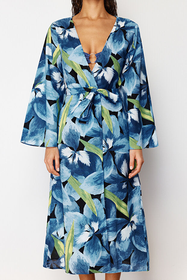 Floral Cotton Maxi Beach Kimono Kaftan
