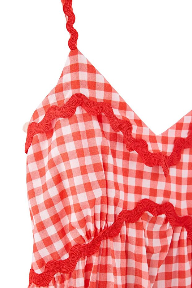 Red Maxi Beach Dress, V Neck Ruffle Dress, A Line Summer Dress