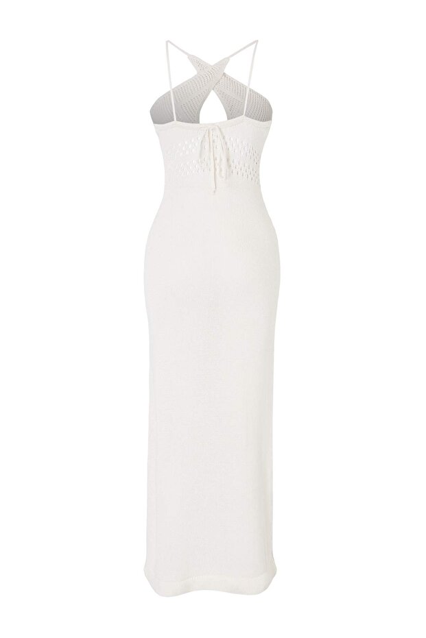 Ecru Knit Maxi Backless Sheer Beach Dress
