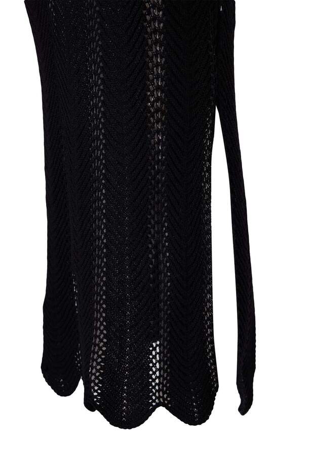 Black Openwork Knit Beach Blouse & Maxi Skirt Set