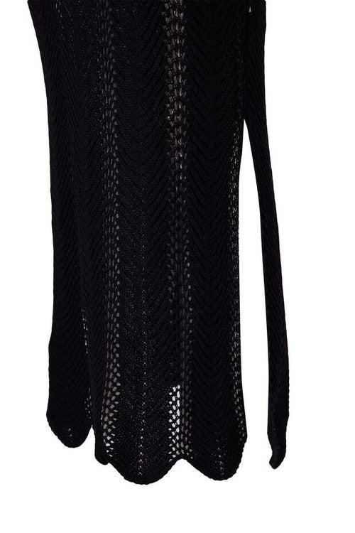 Black Openwork Knit Beach Blouse & Maxi Skirt Set