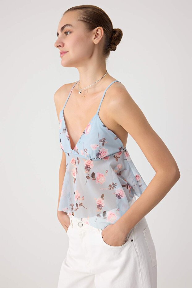 Sleeveless Strappy Tulle Knit Top