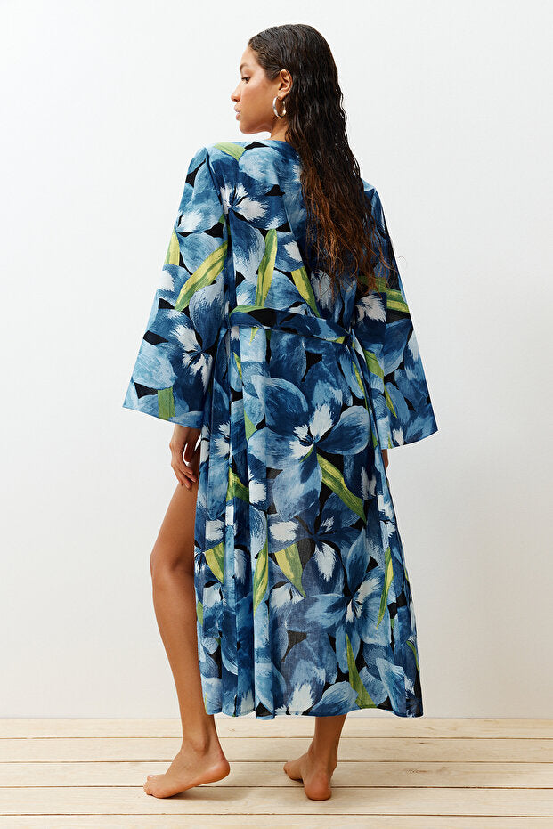 Floral Cotton Maxi Beach Kimono Kaftan