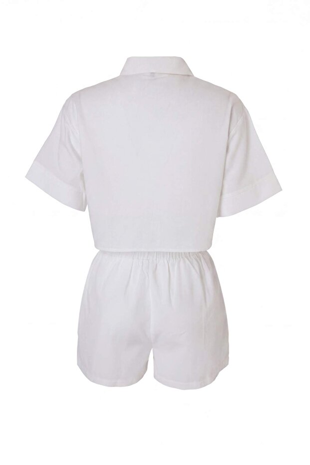White Cotton Embroidered Beach Shirt & Shorts Set