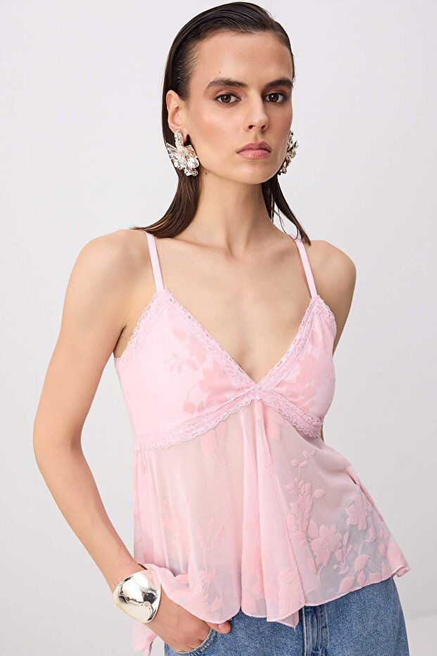 Light Pink Tulle Knit Party Blouse