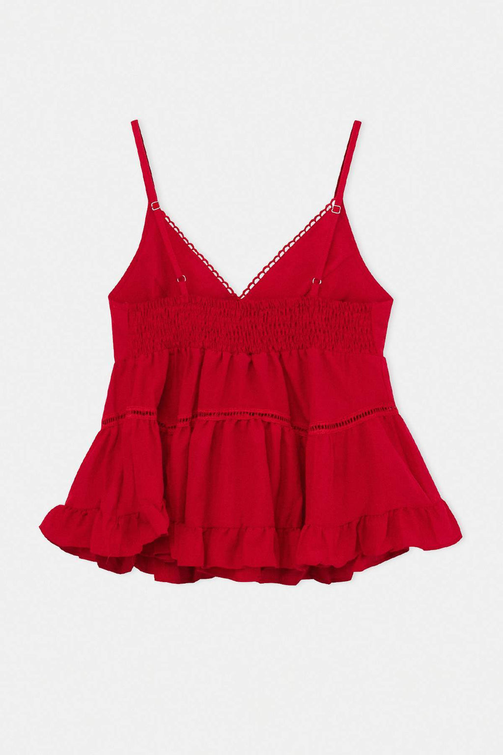 Red V Neck Sleeveless Blouse, Ruched Back Aerobin Top