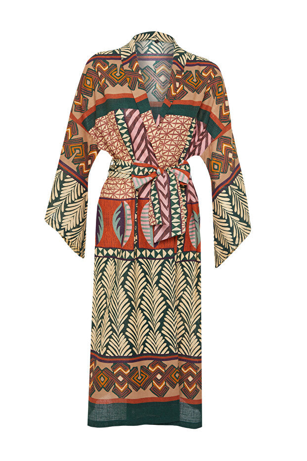 Ethnic Print Maxi Beach Kimono Kaftan