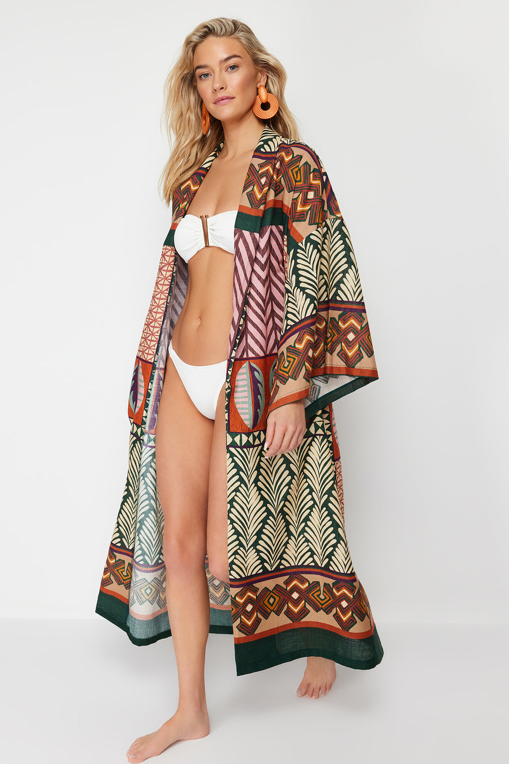 Ethnic Print Maxi Beach Kimono Kaftan