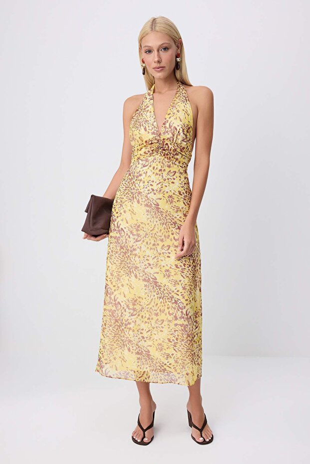 Multicolor Ethnic Maxi Dress, Floral A Line Dress, V Neck Sleeveless Maxi Dress